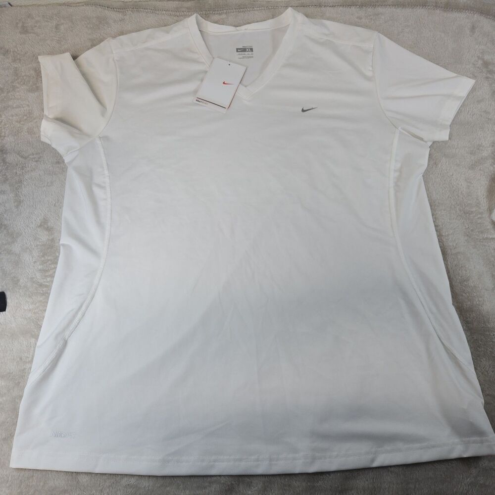 NWT Nike FIT-DRY V-Neck Athletic T-Shirt White XL Short Sleeve